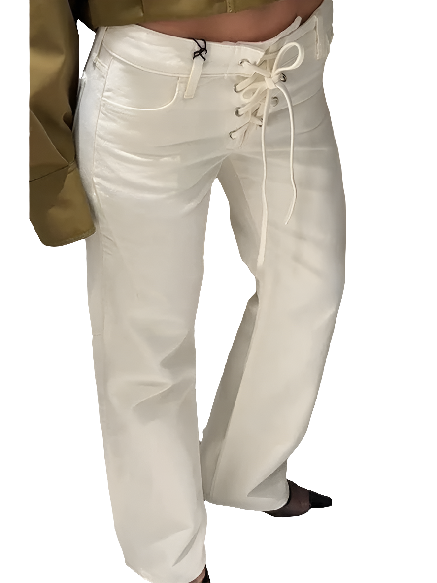 Elegant Women's Low Rise White Denim Jeans - Grace Beauty H&C 