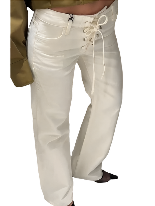 Elegant Women's Low Rise White Denim Jeans - Grace Beauty H&C 