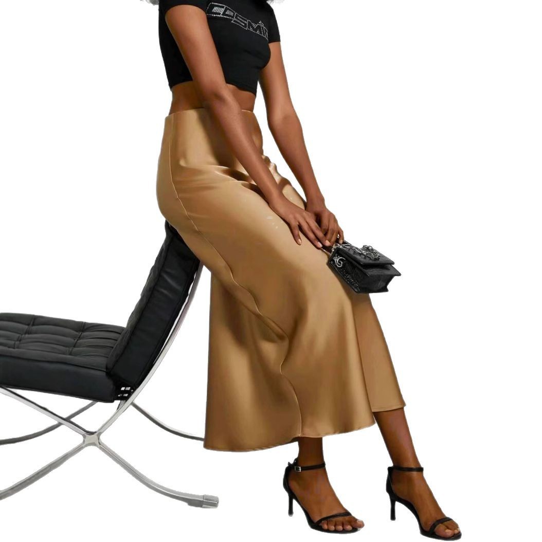 Women's Slim Fit Satin Skirt Fashion Chic Solid Long Skirt - Grace Beauty H&C 