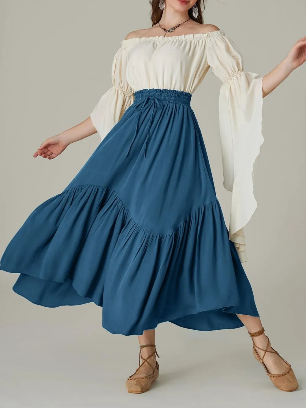 Smocked Waist Band Ruched Layered Skirt - Grace Beauty H&C 
