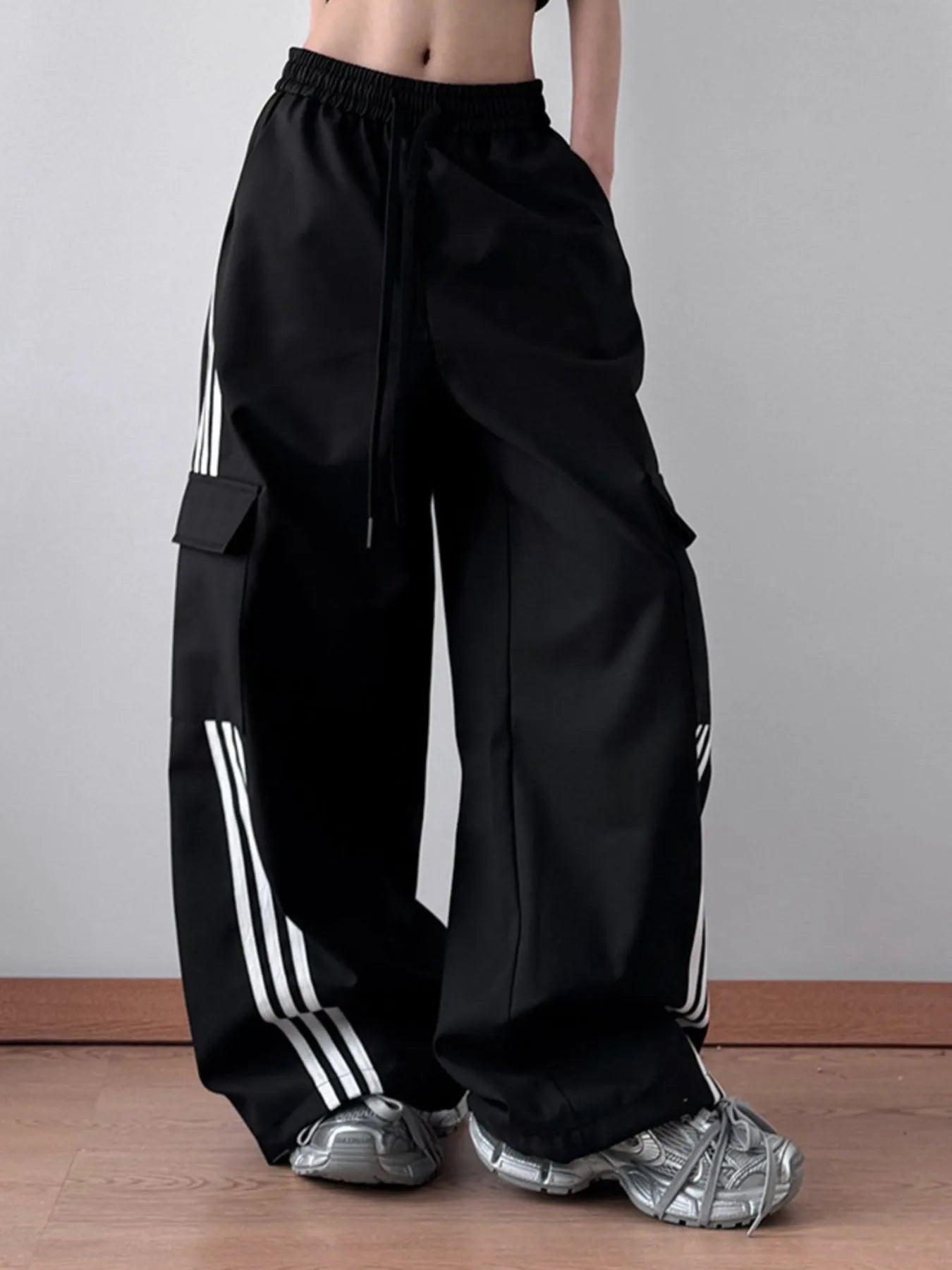 Striped Wide Leg Cargo Pants - Grace Beauty H&C 