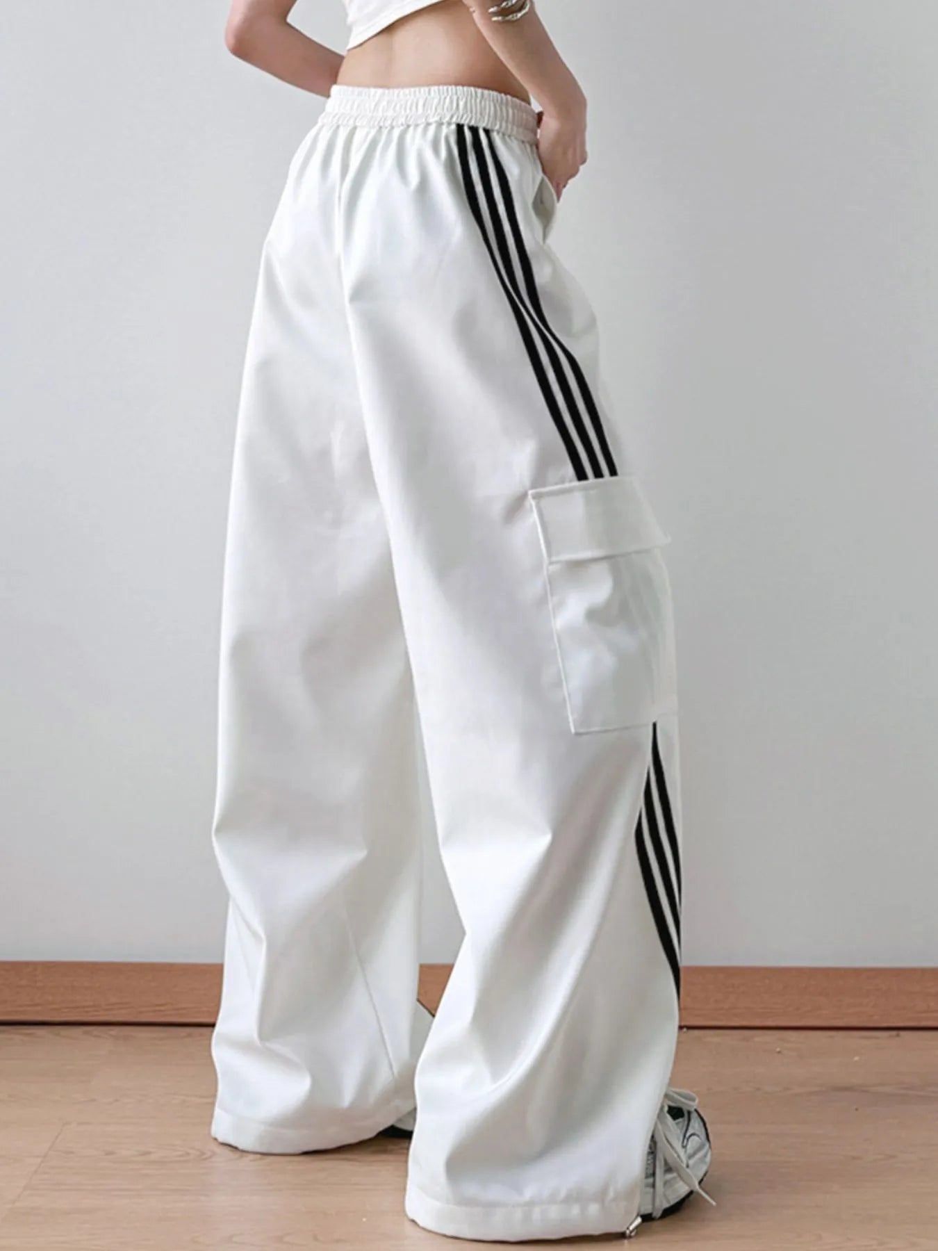 Striped Wide Leg Cargo Pants - Grace Beauty H&C 