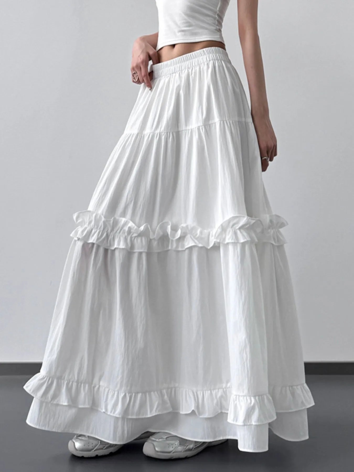 Elastic Waist Ruffle Maxi Skirt - Grace Beauty H&C 