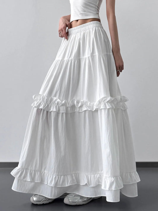 Elastic Waist Ruffle Maxi Skirt - Grace Beauty H&C 