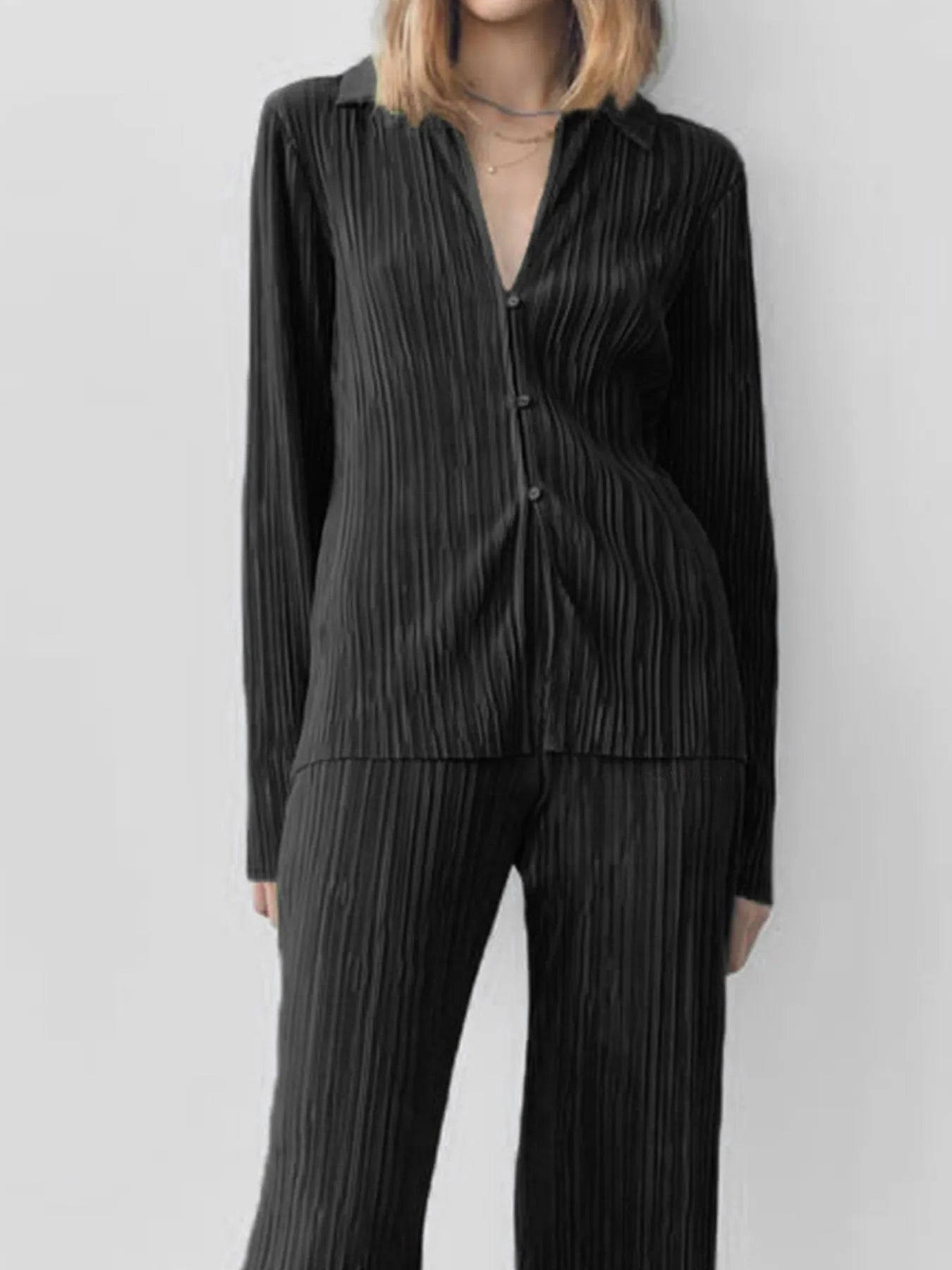 Texture Long Sleeve Top and Pants Lounge Set - Grace Beauty H&C 