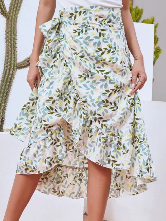 Printed Ruffled Midi Skirt - Grace Beauty H&C 