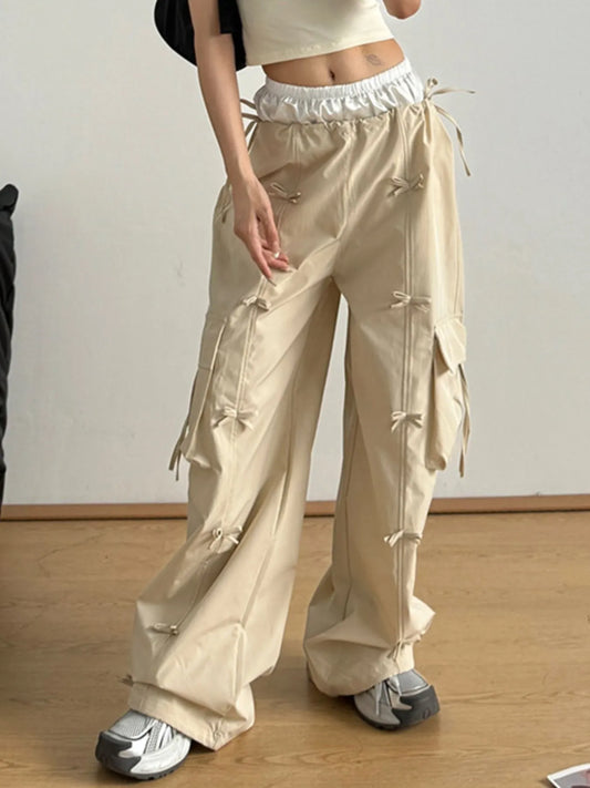 Bow Elastic Waist Cargo Pants - Grace Beauty H&C 