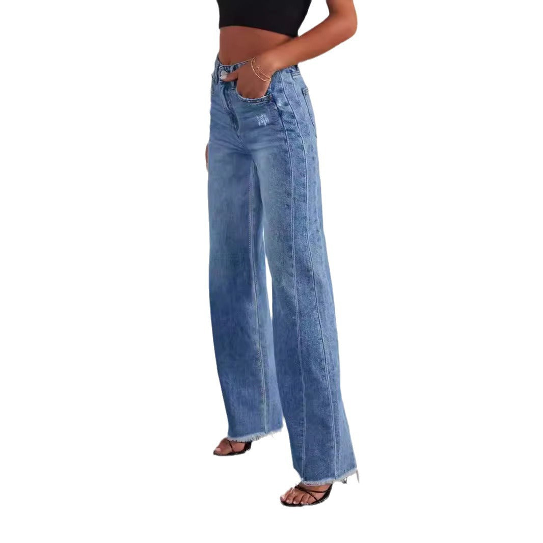 24 years early autumn new casual street loose wide legs washed raw edge jeans women 32150 - Grace Beauty H&C 