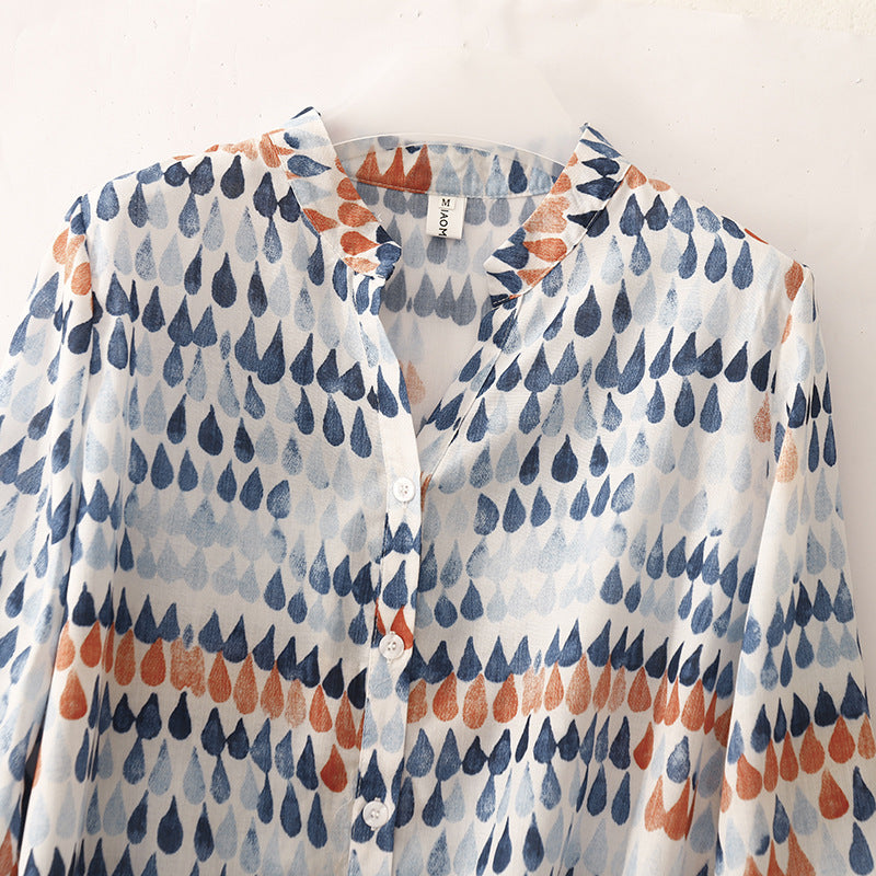 Chiffon Shirt Retro Art Floral Print Lapel Shirt - Grace Beauty H&C 