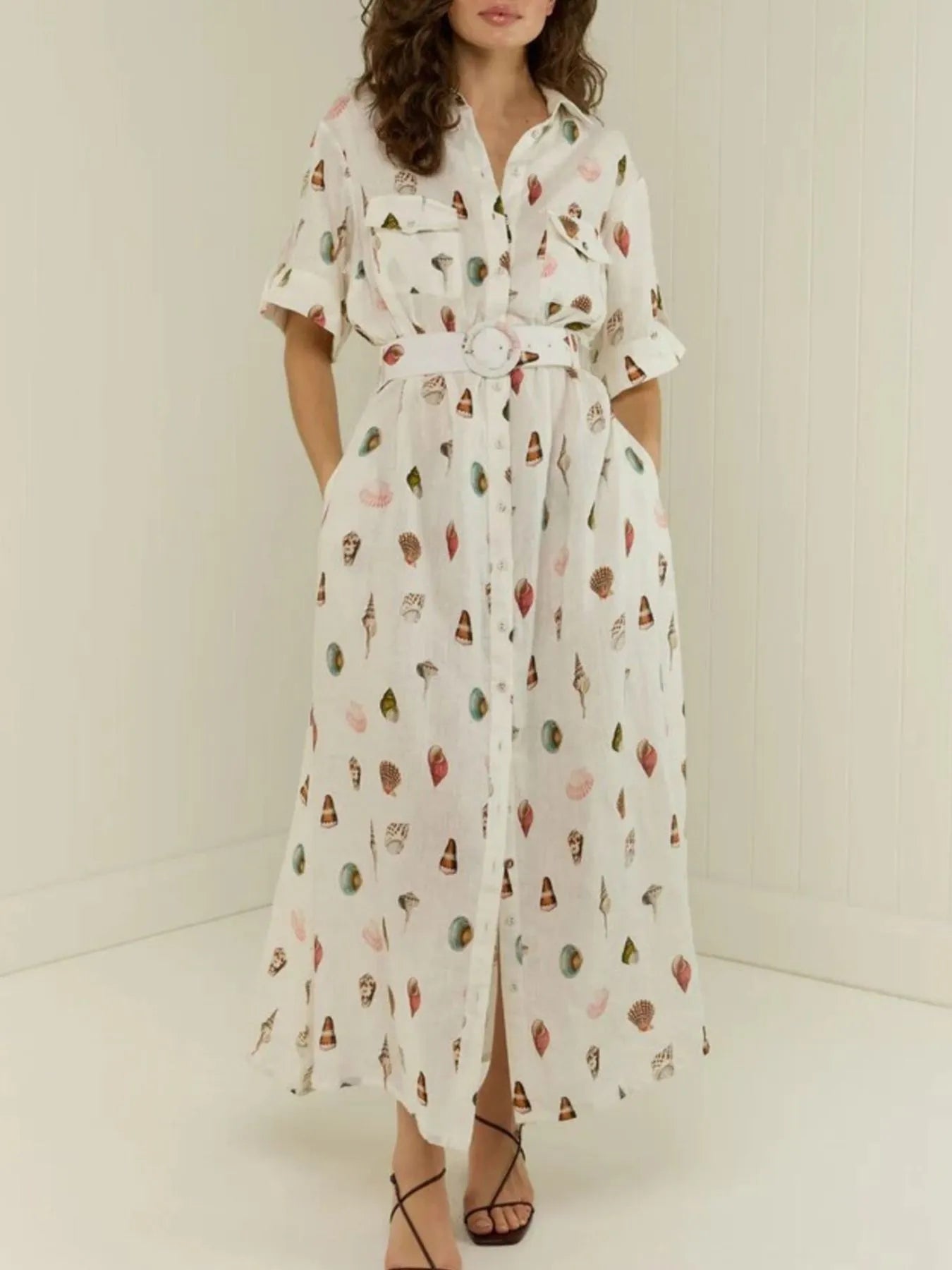 Printed Button Up Maxi Shirt Dress - Grace Beauty H&C 