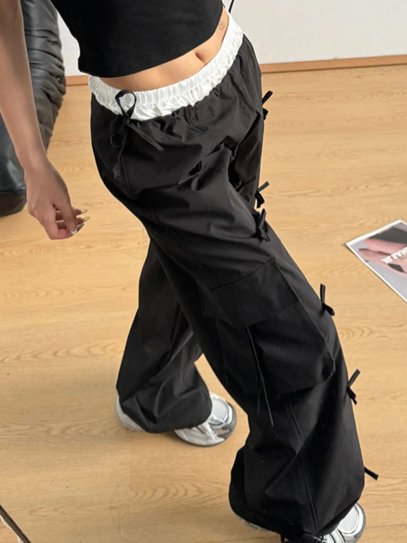 Bow Elastic Waist Cargo Pants - Grace Beauty H&C 