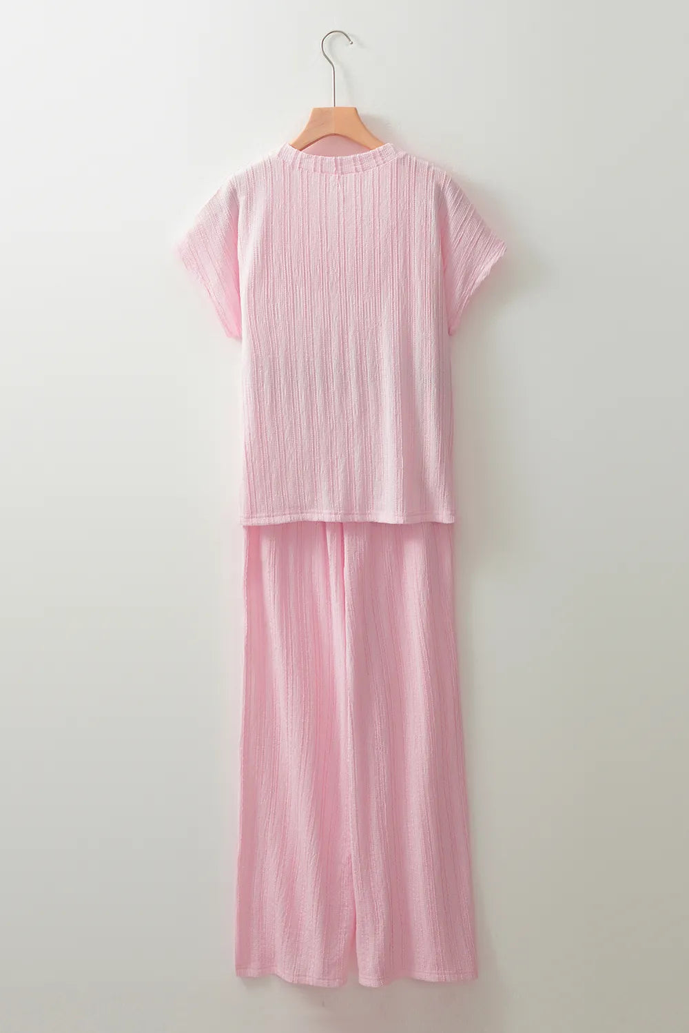 Textured Short Sleeve Top and Pocketed Wide Leg Pants - Grace Beauty H&C 