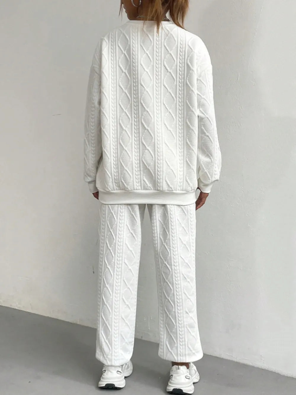 Texture Round Neck Top and Pants Set - Grace Beauty H&C 