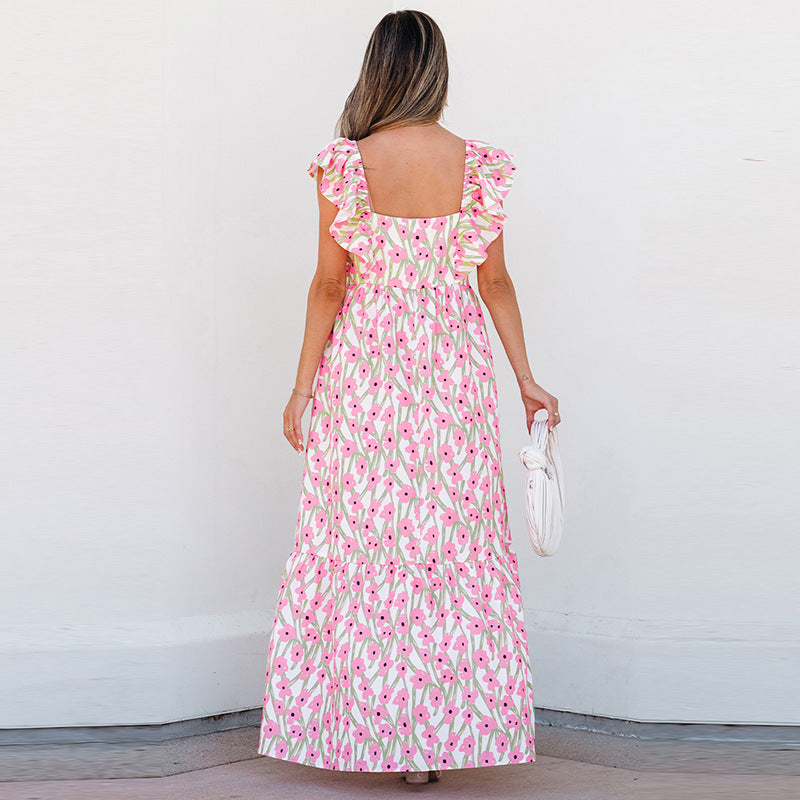 Women's Casual All-match Floral High Waist Square Collar Dress - Grace Beauty H&C 