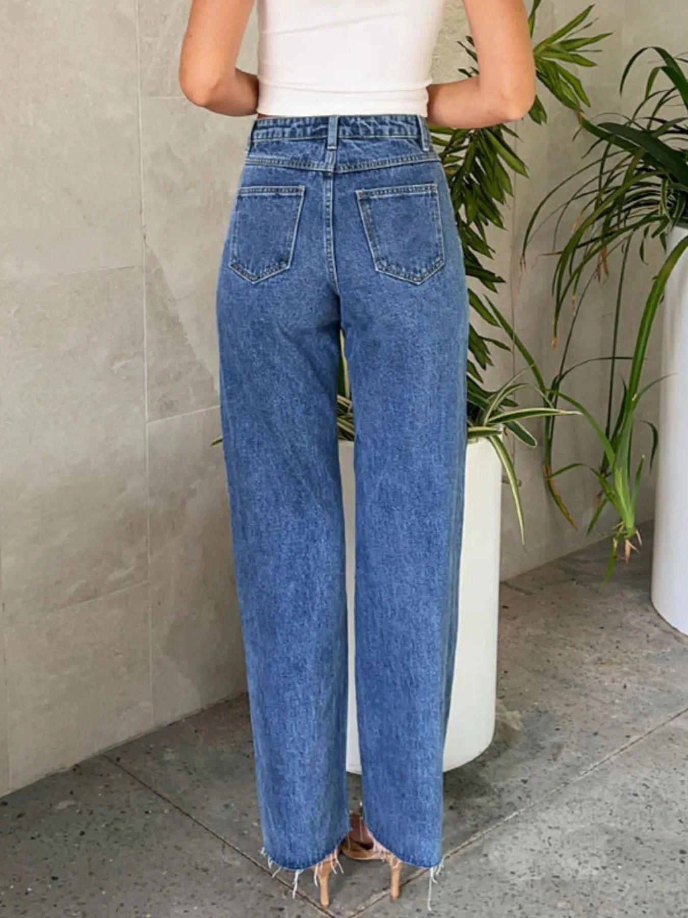 Pearl Embellished High Waist Straight Leg Jeans - Grace Beauty H&C 