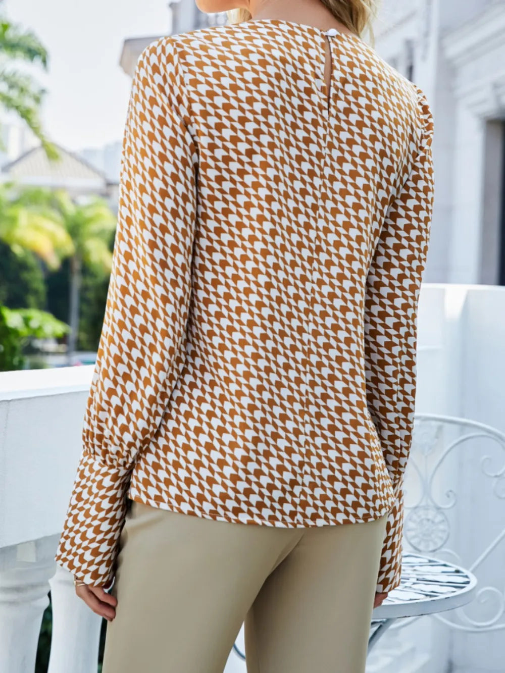 Printed Long Sleeve Blouse - Grace Beauty H&C 