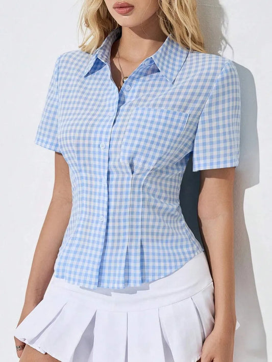 Button Down Short Sleeve Shirt - Grace Beauty H&C 