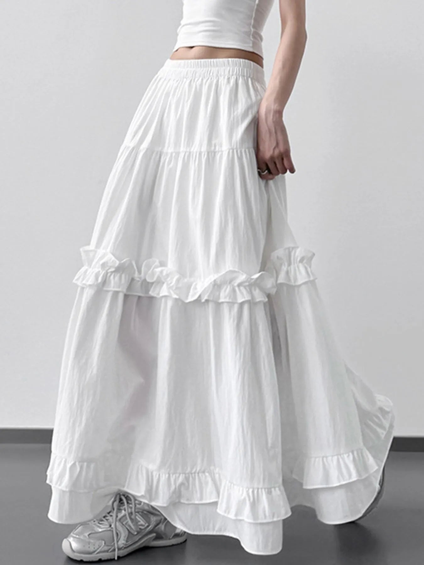 Elastic Waist Ruffle Maxi Skirt - Grace Beauty H&C 