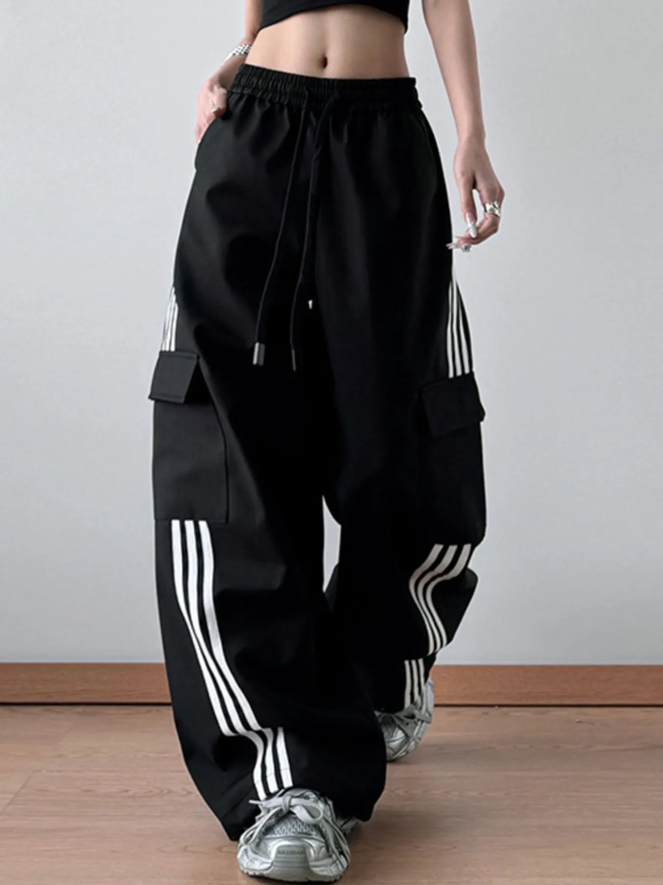 Striped Wide Leg Cargo Pants - Grace Beauty H&C 