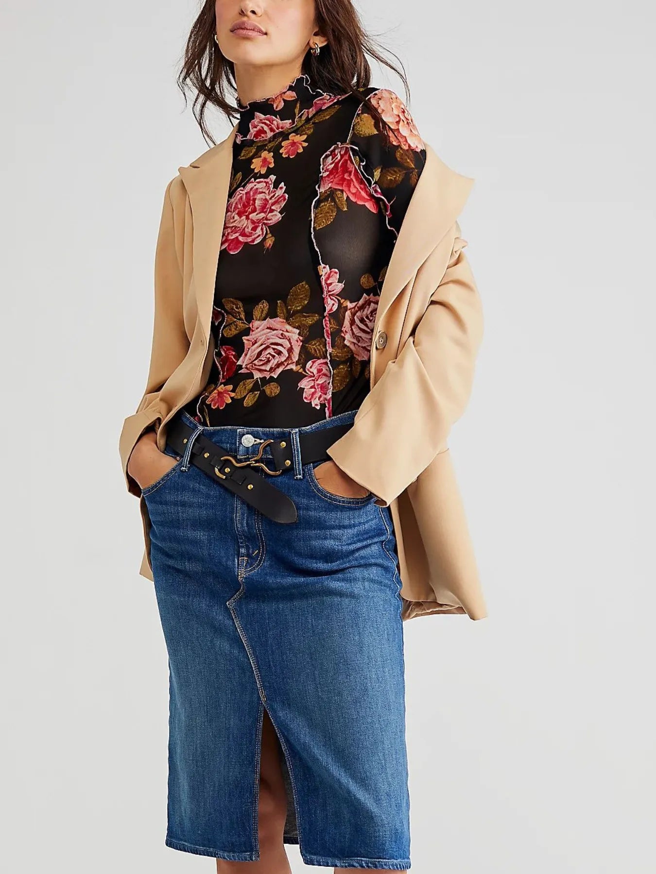 Floral Print Mock Neck Long Sleeve Top - Grace Beauty H&C 