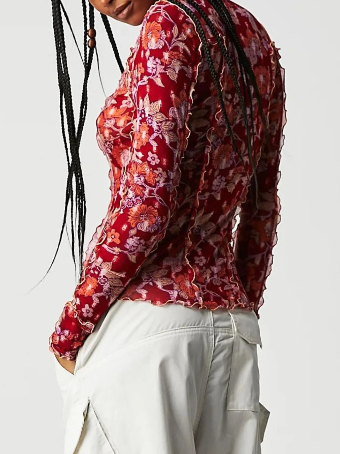 Floral Print Mock Neck Long Sleeve Top - Grace Beauty H&C 