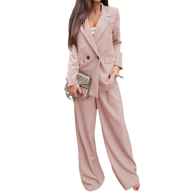 Buttoned Lapel Collar Long Sleeve Blazer and Pants Set - Grace Beauty H&C 
