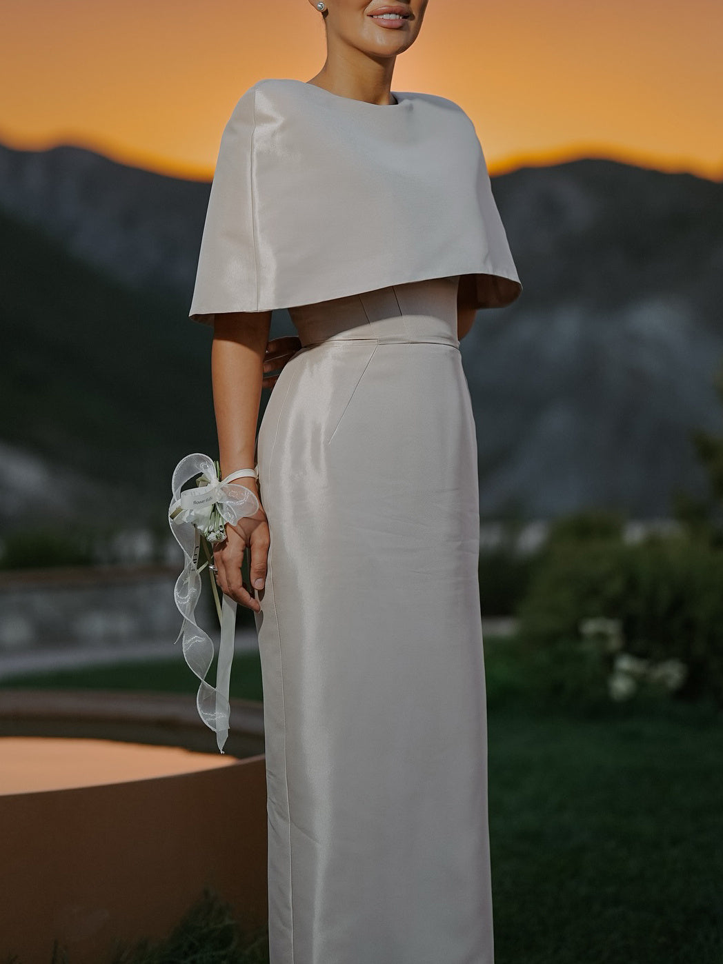 Satin Cape-style Top &Fitted Maxi Dress Set - Grace Beauty H&C 