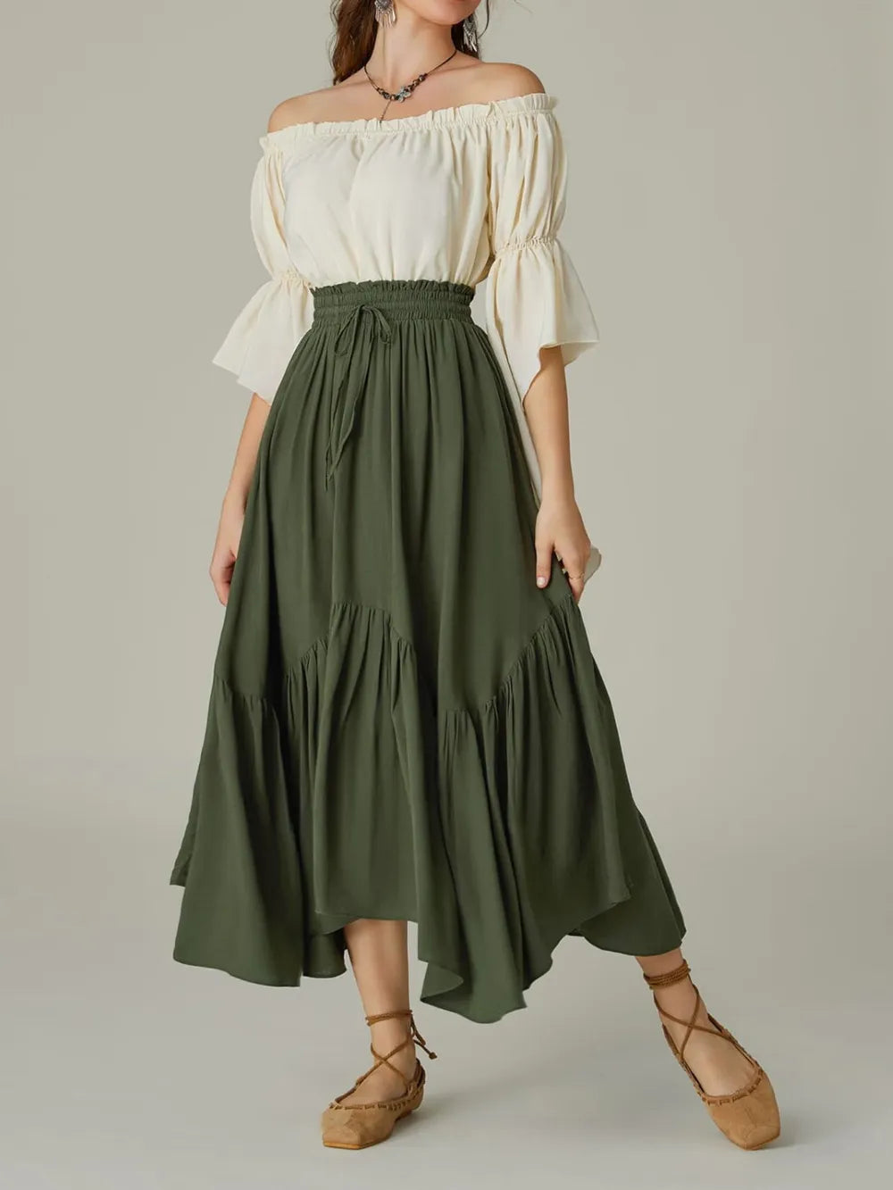 Smocked Waist Band Ruched Layered Skirt - Grace Beauty H&C 