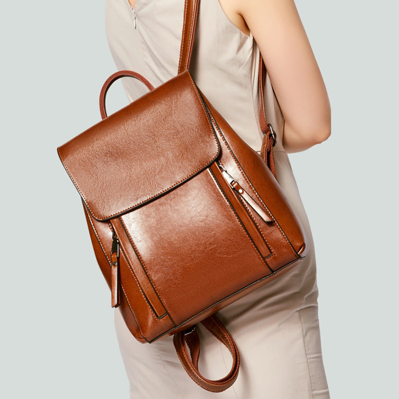 Genuine Leather Handbags Fashion Oil Wax Cowhide Backpack Ladies School Bag - Grace Beauty H&C 