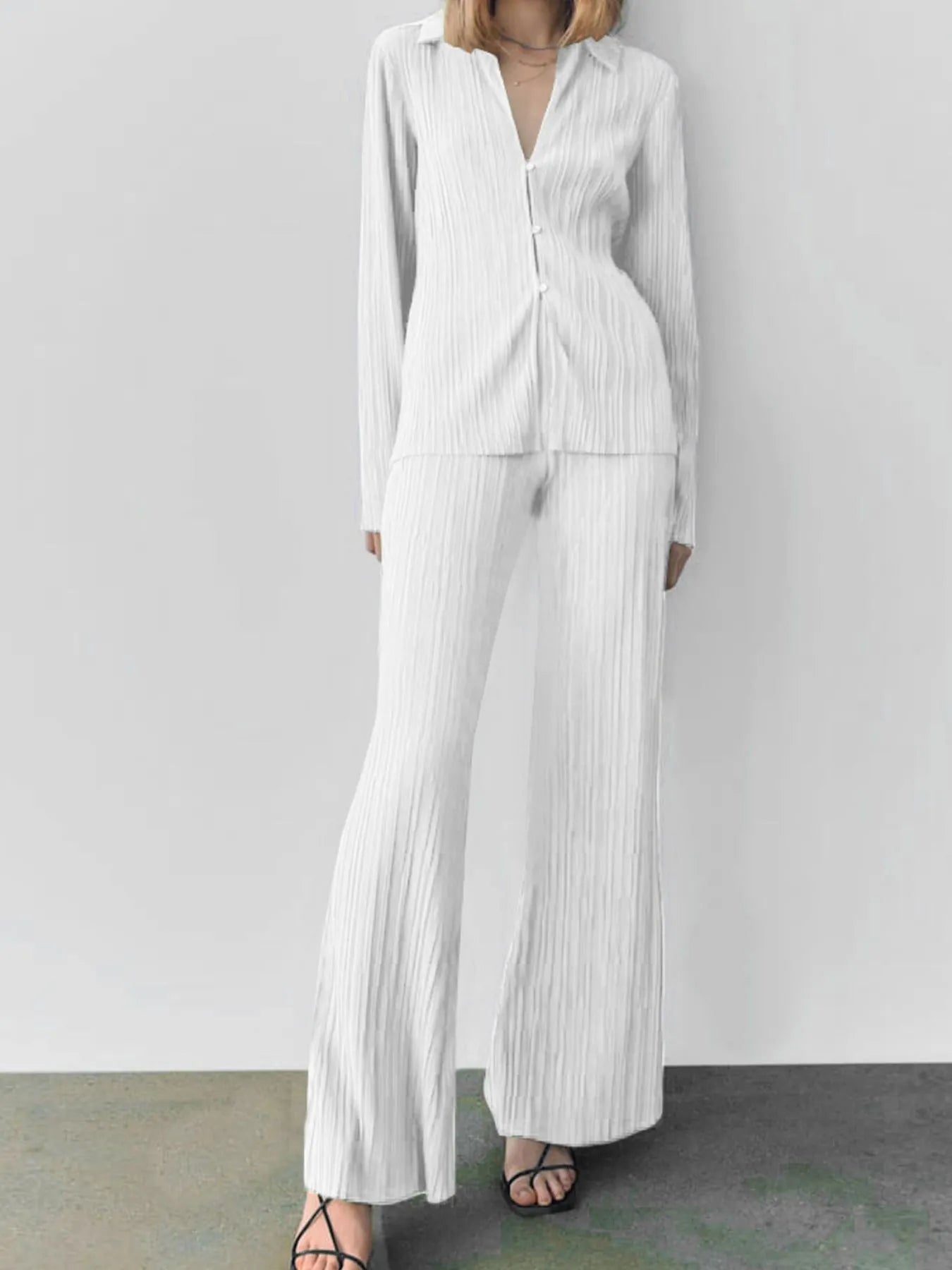 Texture Long Sleeve Top and Pants Lounge Set - Grace Beauty H&C 