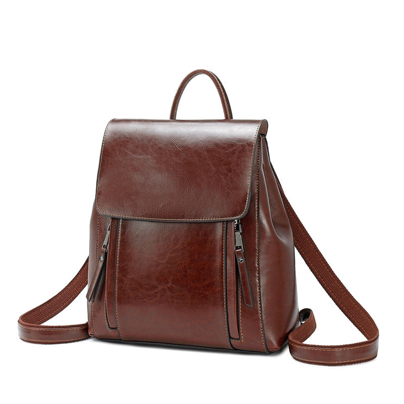 Genuine Leather Handbags Fashion Oil Wax Cowhide Backpack Ladies School Bag - Grace Beauty H&C 
