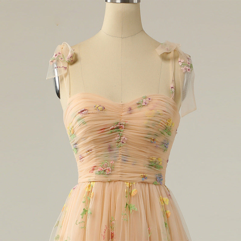 Long Niche Strap Embroidered Heavy Work Floral Dress - Grace Beauty H&C 