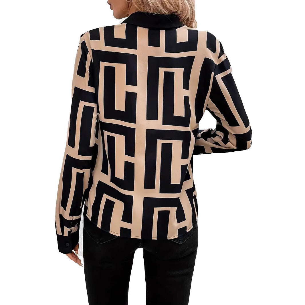 Spring And Summer Geometric Pattern Black Women's Top - Grace Beauty H&C 