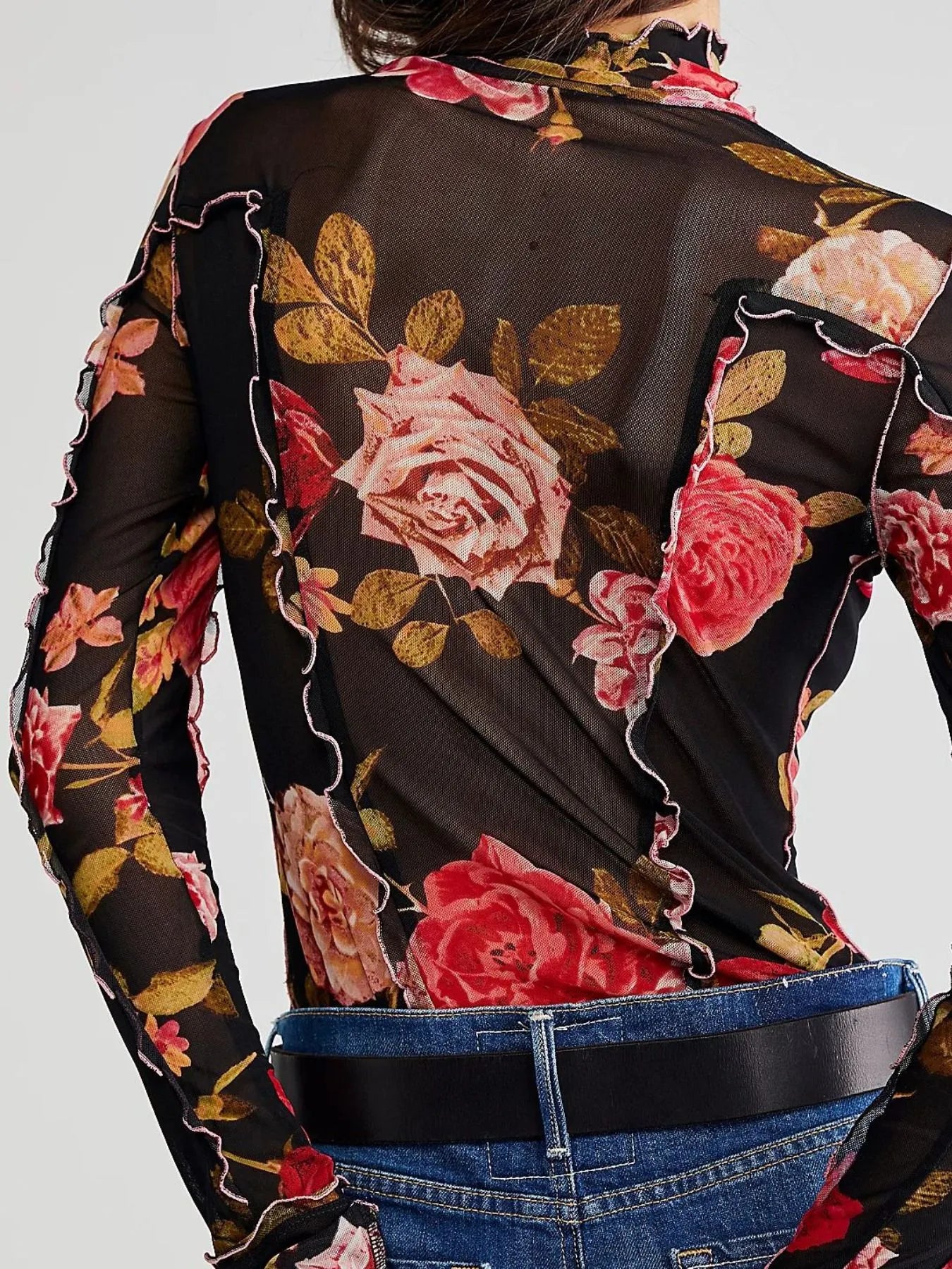 Floral Print Mock Neck Long Sleeve Top - Grace Beauty H&C 